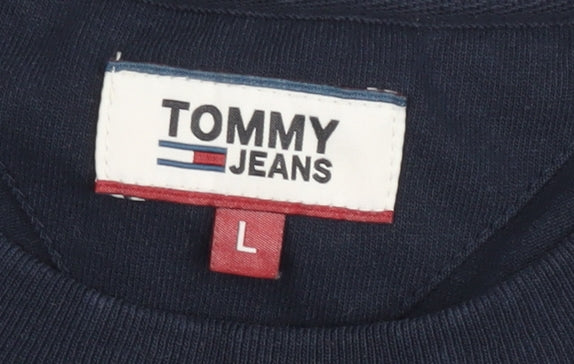 Tommy Jeans Womens Blue L Basic Short Sleeve T-Shirt Cotton