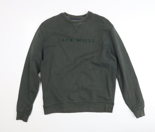 Jack Wills Men's Green Small Pullover Crew Neck Logo Jumper