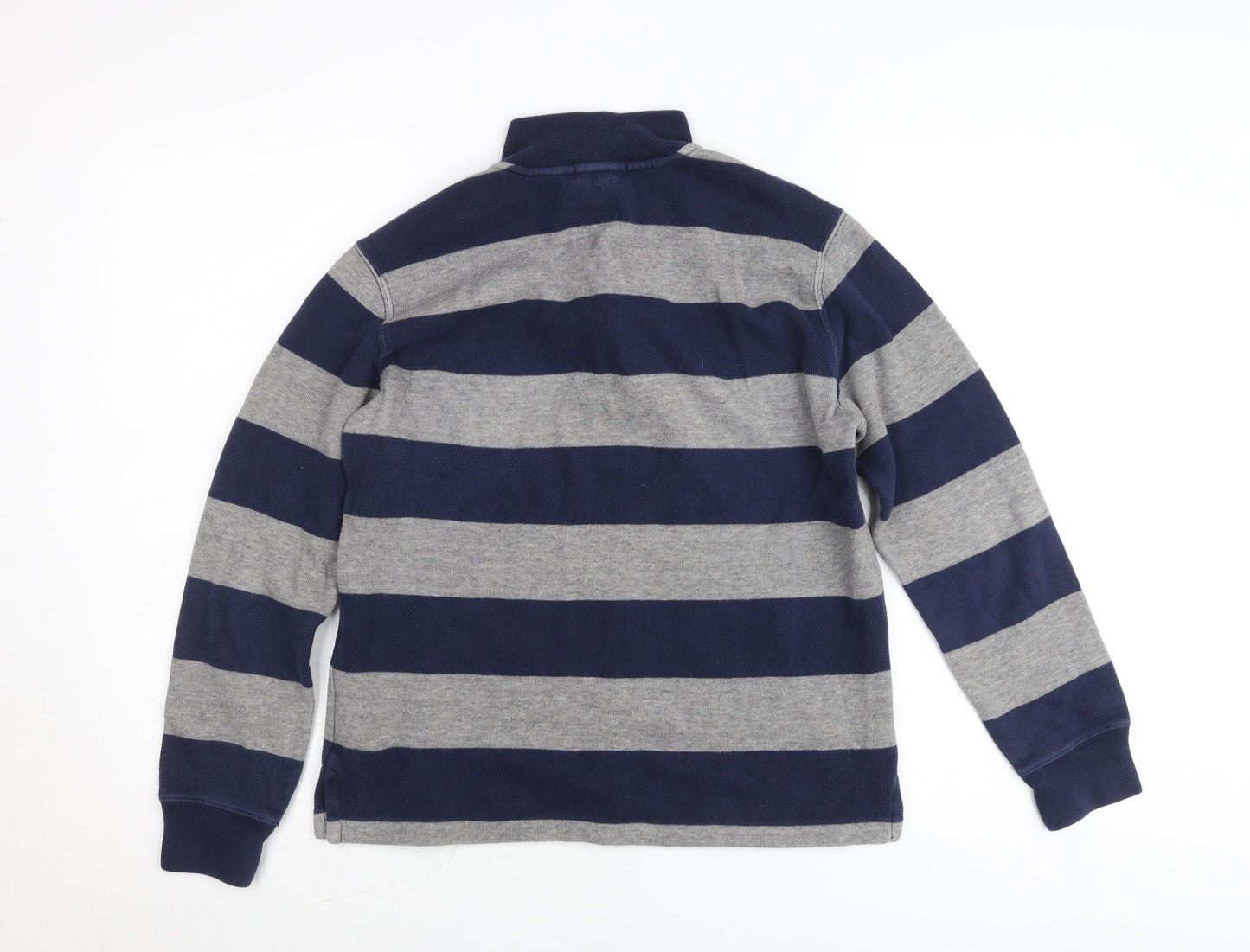 Ralph Lauren Teens Blue Grey Striped Cotton 1/4 Zip Jumper L