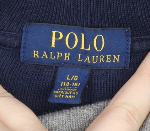 Ralph Lauren Teens Blue Grey Striped Cotton 1/4 Zip Jumper L