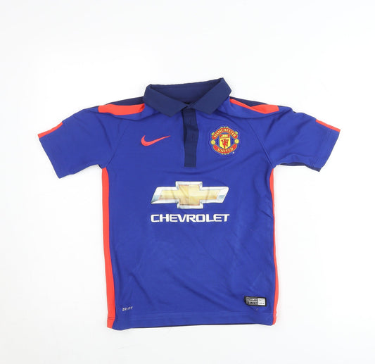 Nike Boys Blue Manchester United Polo Shirt 8-10Y Football Jersey