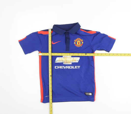 Nike Boys Blue Manchester United Polo Shirt 8-10Y Football Jersey