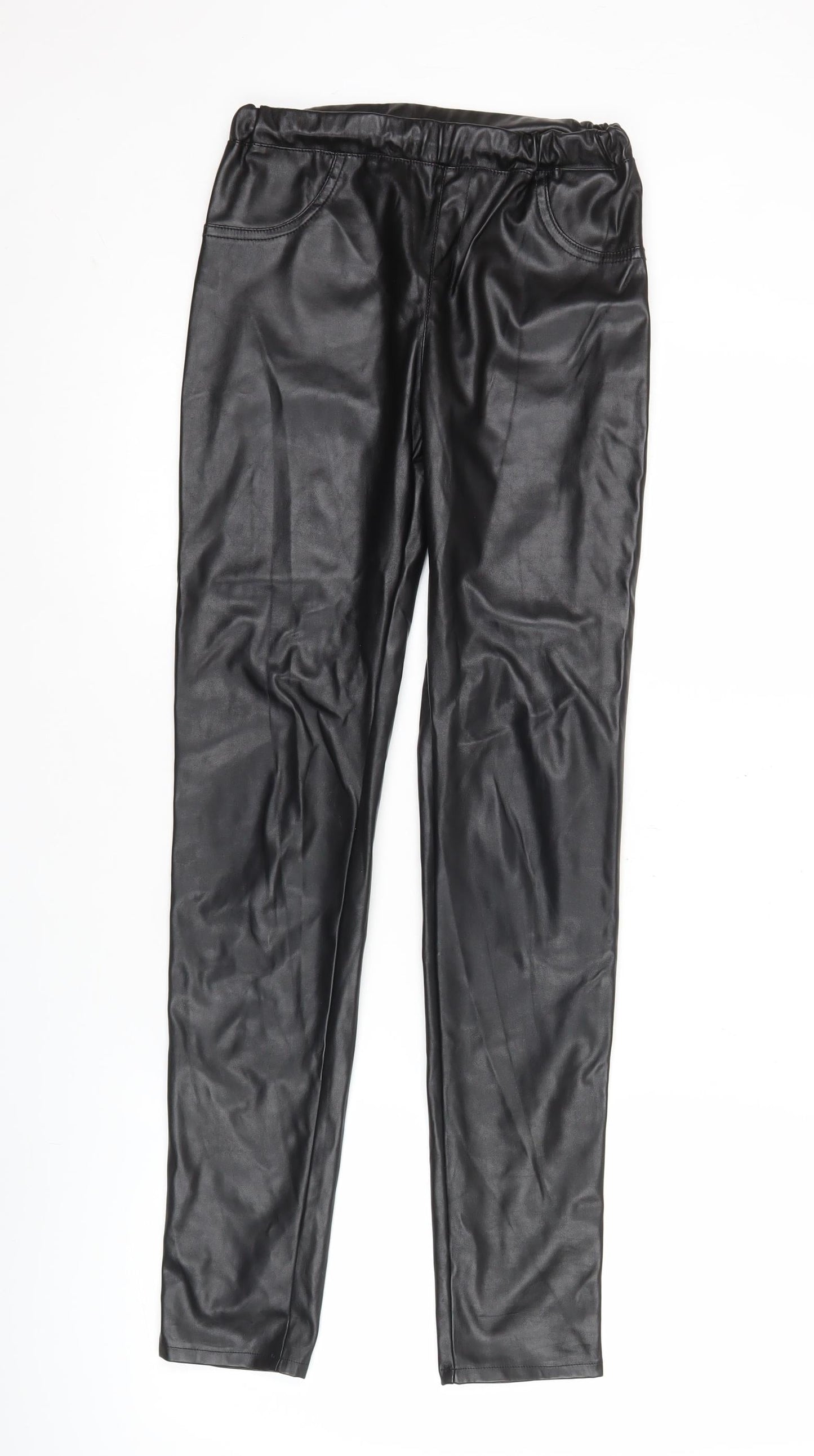 Guess Womens Black Faux Leather Leggings Size 16 Skinny Fit