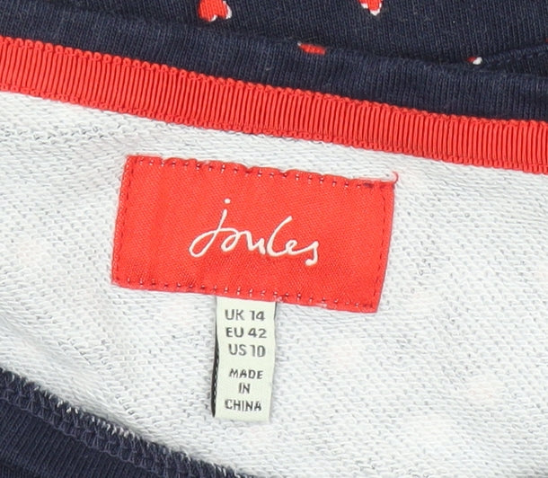 Joules Womens Blue Heart Print Shift Dress Size 14 Long Sleeve