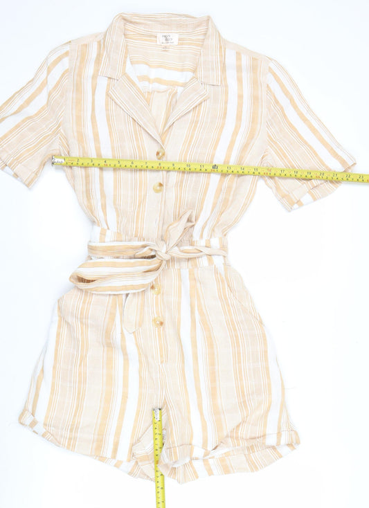 Dizzy Lizzy Women’s Beige Striped Cotton Playsuit Size M
