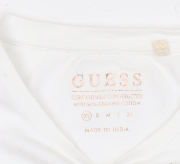 Guess Womens White XS Slim Fit Sequin Logo T-Shirt