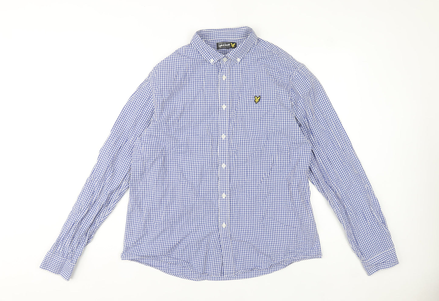 Lyle & Scott Men's Blue Check Cotton Button-Up Shirt XL