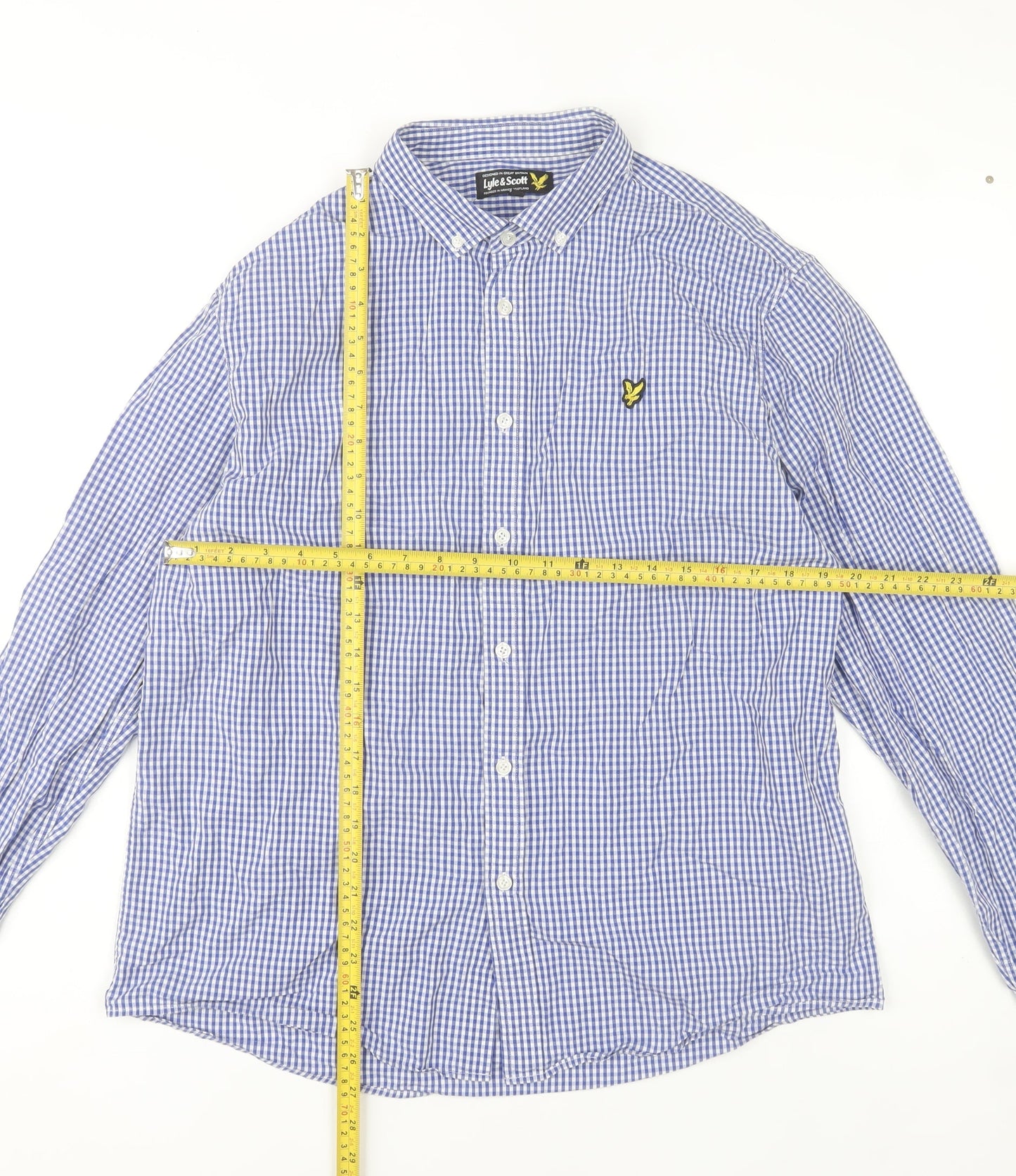 Lyle & Scott Men's Blue Check Cotton Button-Up Shirt XL