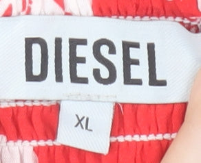Diesel Women Red Floral Midi Dress XL A-Line Puff Sleeve Summer