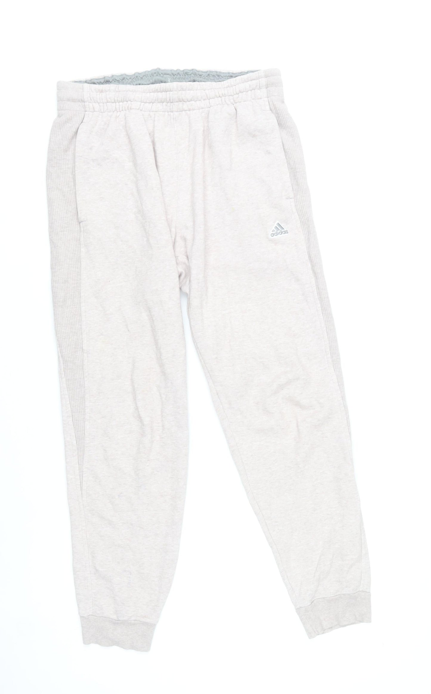 Adidas Men Grey L Sweatpants Tapered Fit Elastic Waist Pockets