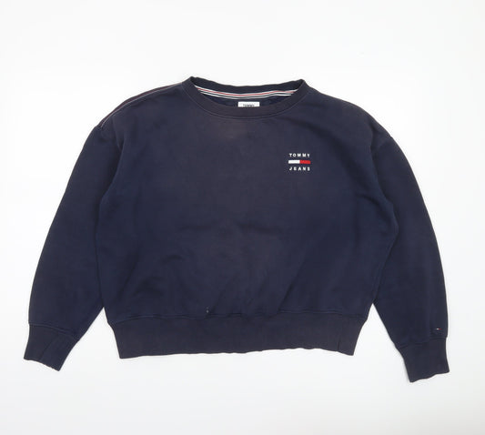 Tommy Jeans Womens Blue Pullover Sweatshirt M Logo Crew Neck