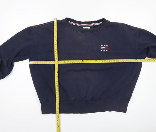 Tommy Jeans Womens Blue Pullover Sweatshirt M Logo Crew Neck