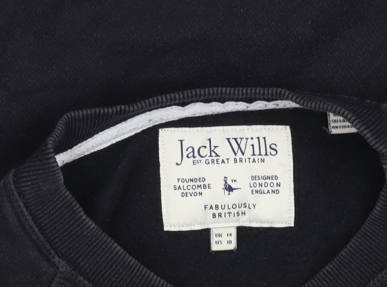 Jack Wills Women's Black Size 14 Crew Neck Cotton Sweatshirt