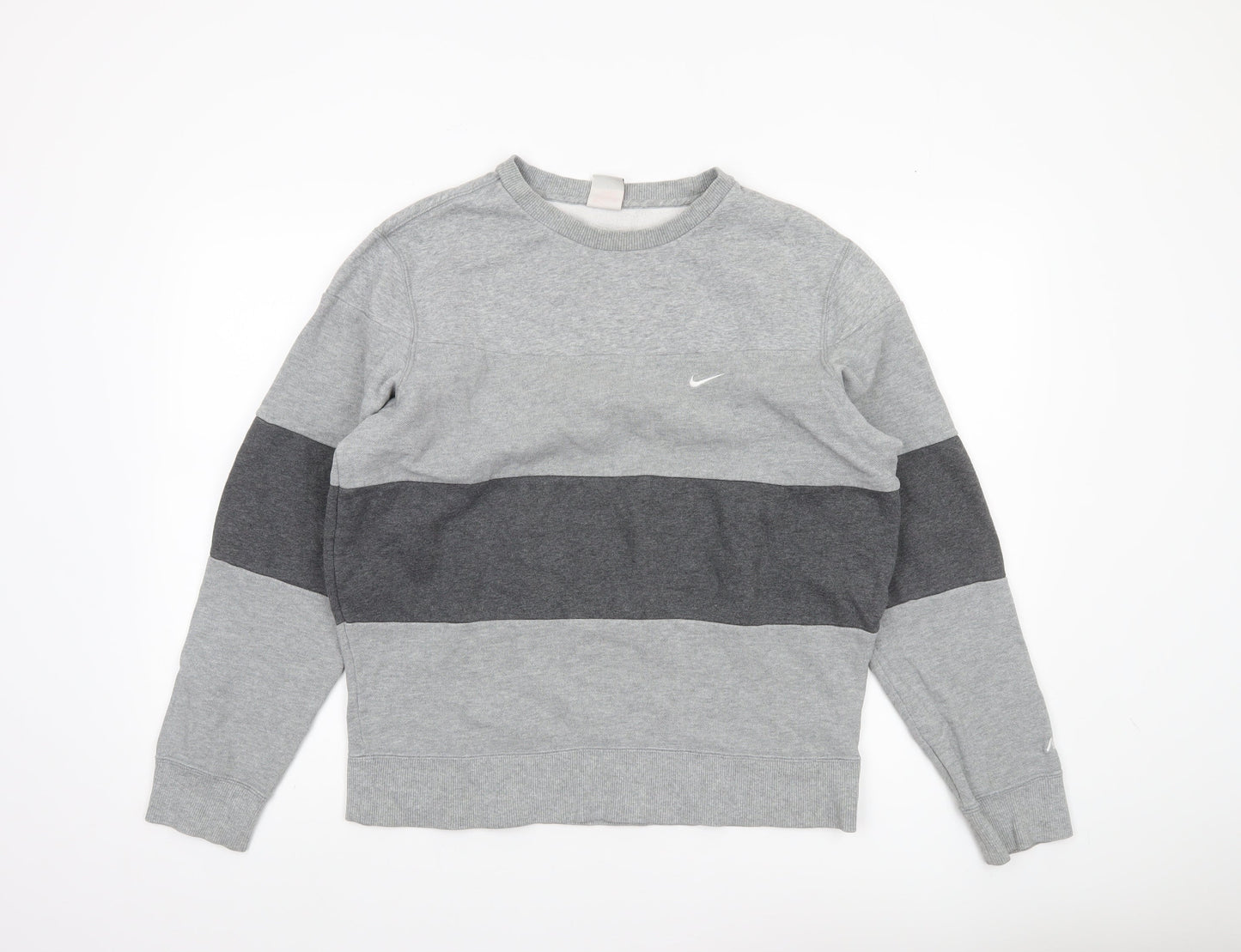Nike Men’s Grey Stripe Pullover Sweatshirt Size L Logo Sportswear