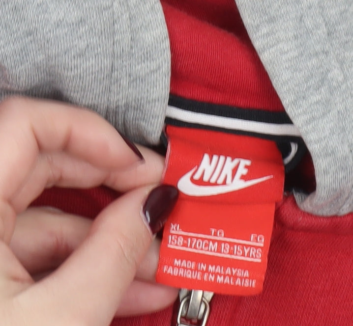 Nike Boys Grey Red Full Zip Hoodie Size 13-15 Years XL Sportswear