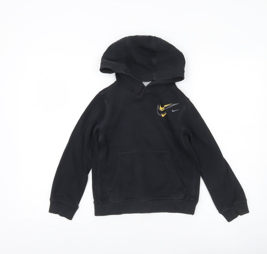 Nike Boys Black Pullover Hoodie XS 7 Years Logo Sports Hooded Sweatshirt