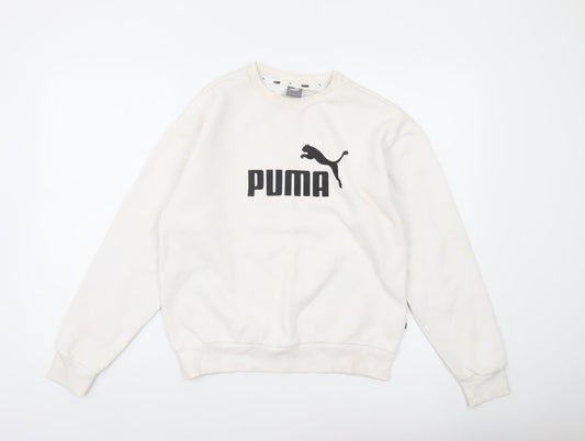 Puma Womens Ivory Pullover Logo Sweatshirt Size 8 Casual