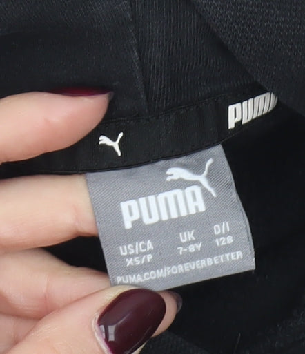 Puma Boys Black Pullover Hoodie 7-8 Years Logo Sports Casual