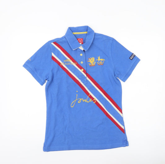 Joules Womens Blue Polo Shirt Size 10 Embroidered Equestrian Casual