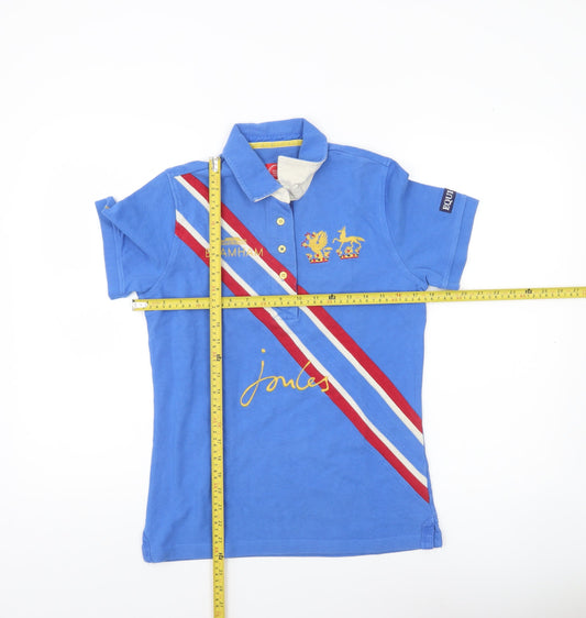 Joules Womens Blue Polo Shirt Size 10 Embroidered Equestrian Casual