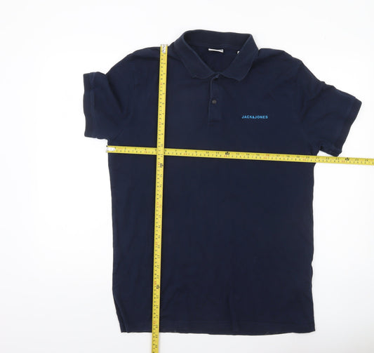Jack & Jones Mens Blue XL Polo Shirt Short Sleeve Cotton Casual