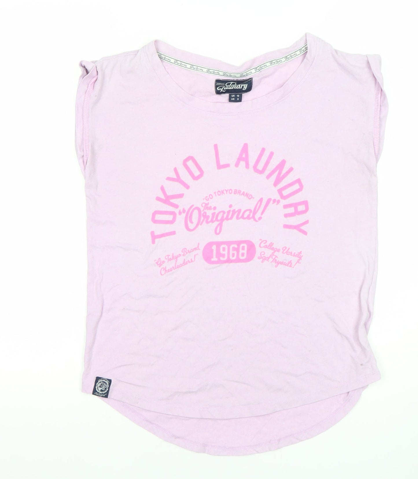 Tokyo Laundry Womens Pink Size 10 Sleeveless Crew Neck Printed T-Shirt
