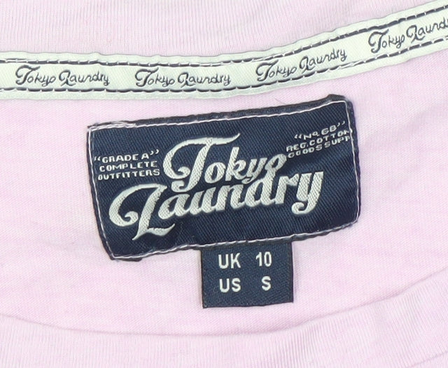 Tokyo Laundry Womens Pink Size 10 Sleeveless Crew Neck Printed T-Shirt