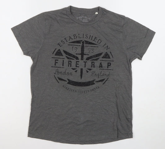 Firetrap Boys Grey Logo Graphic T-Shirt 9-10Y Short Sleeve Casual