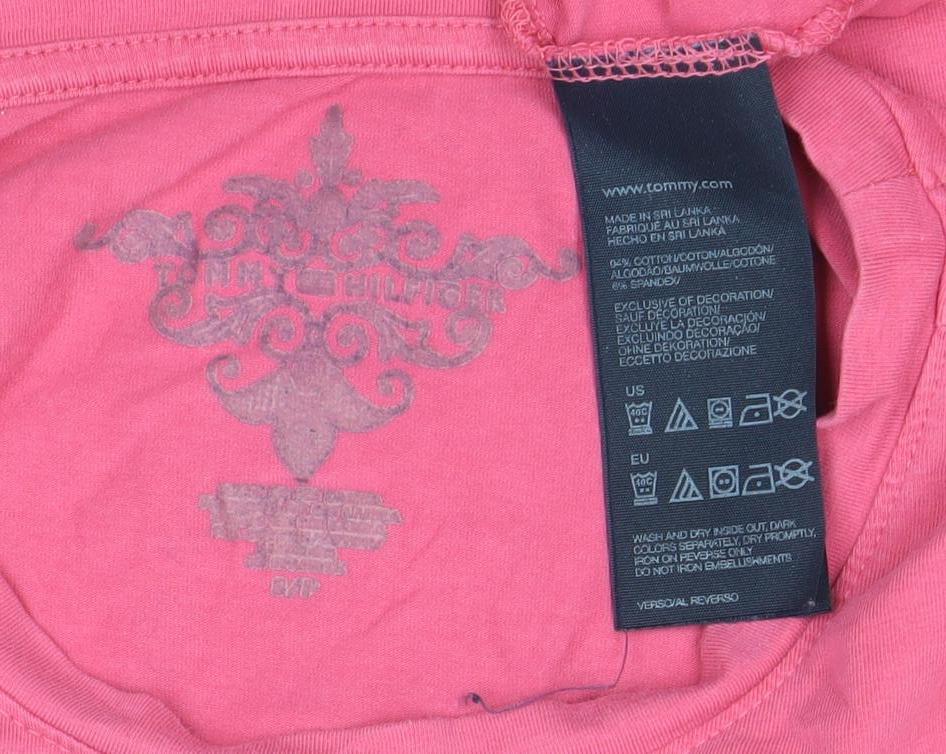 Tommy Hilfiger Womens Pink Rhinestone T-Shirt Size M