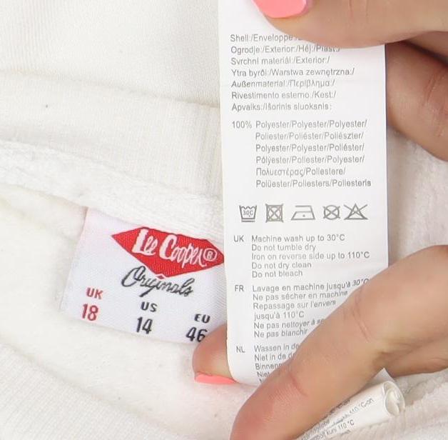 Brand and care label for Lee Cooper Women’s White Crew Neck Sweatshirt UK 18