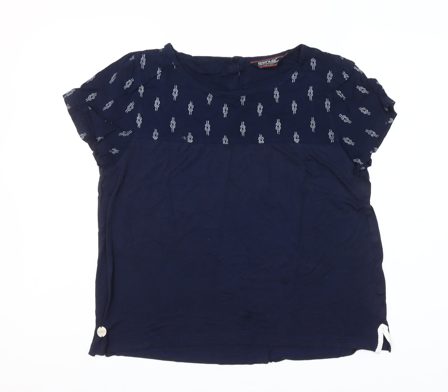 Regatta Womens Blue Cotton Blouse Size 14 Short Sleeve Button Detail