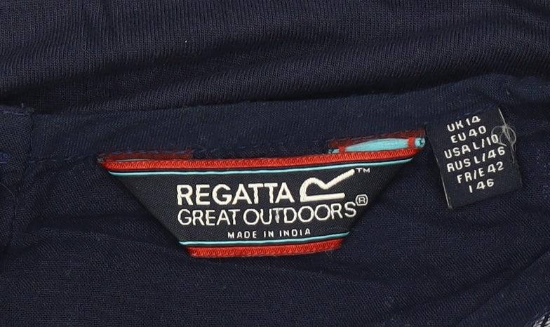 Regatta Womens Blue Cotton Blouse Size 14 Short Sleeve Button Detail