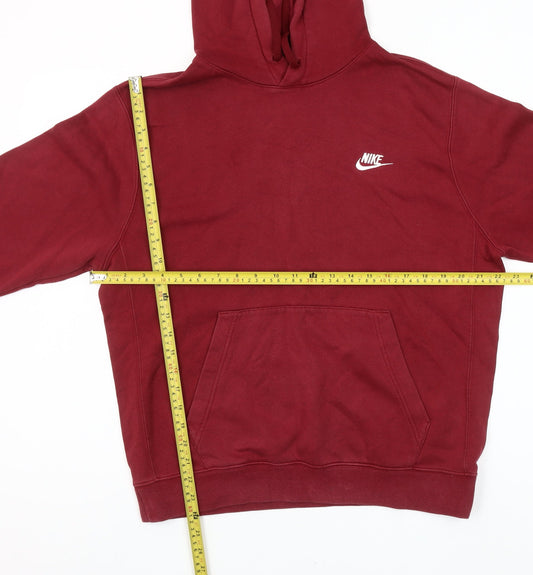 Nike Mens Red Pullover Hoodie Small Regular Fit Logo Fleece