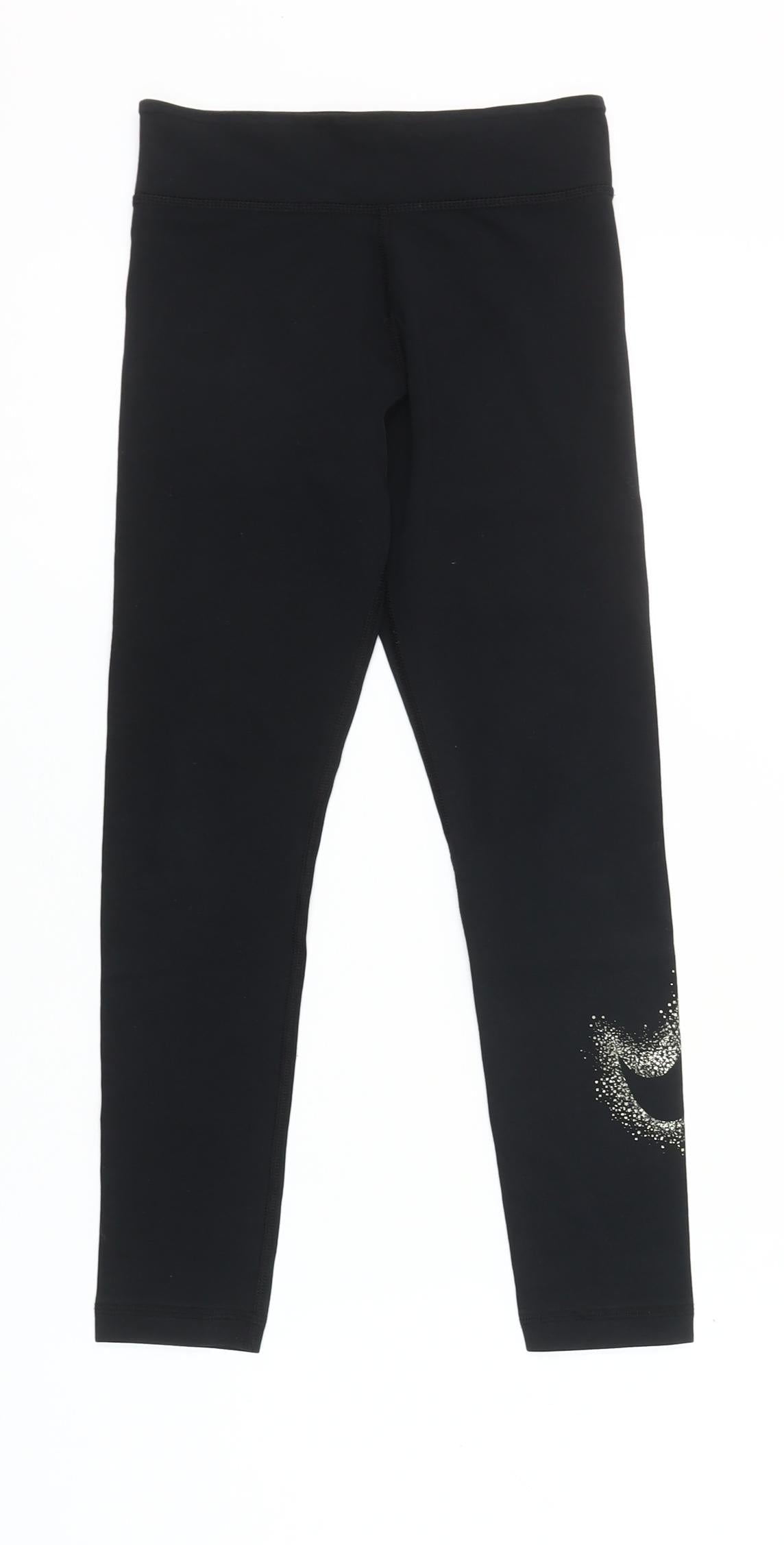 Nike Girls Black Ankle Leggings S 128-137cm Cotton Blend Activewear