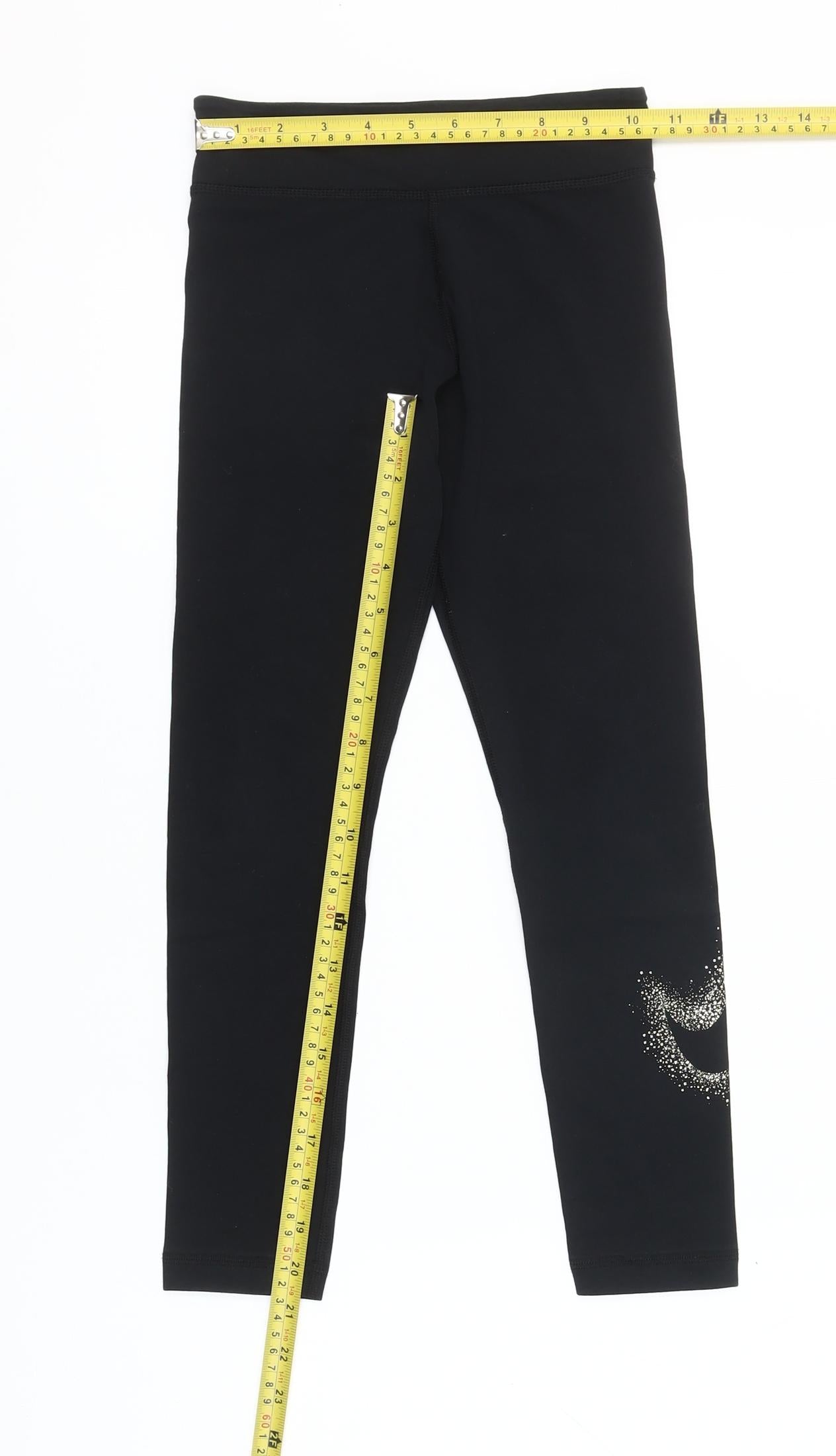 Nike Girls Black Ankle Leggings S 128-137cm Cotton Blend Activewear