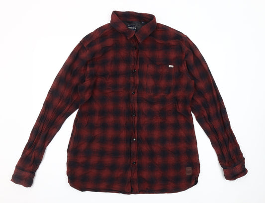 Jack & Jones Men's Red Plaid Flannel Shirt XL Long Sleeve Casual