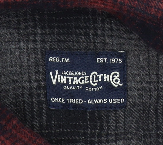 Jack & Jones Men's Red Plaid Flannel Shirt XL Long Sleeve Casual