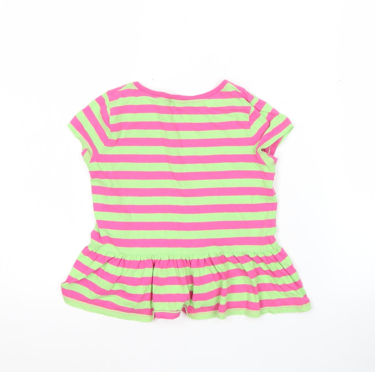 Ralph Lauren Girls Pink Green Striped Tunic T-Shirt 5 Years Cotton