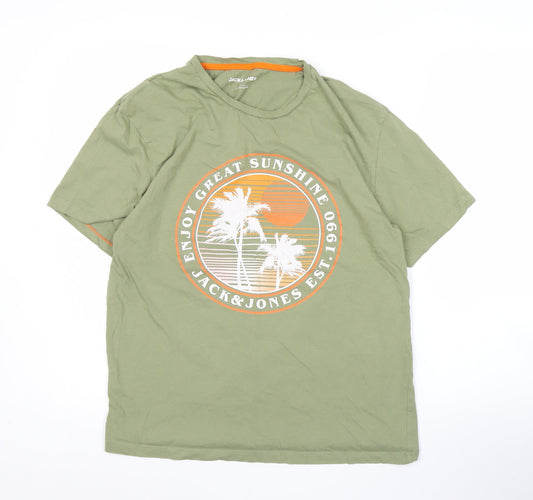 Jack & Jones Men's Green M Graphic Print Crew Neck T-Shirt