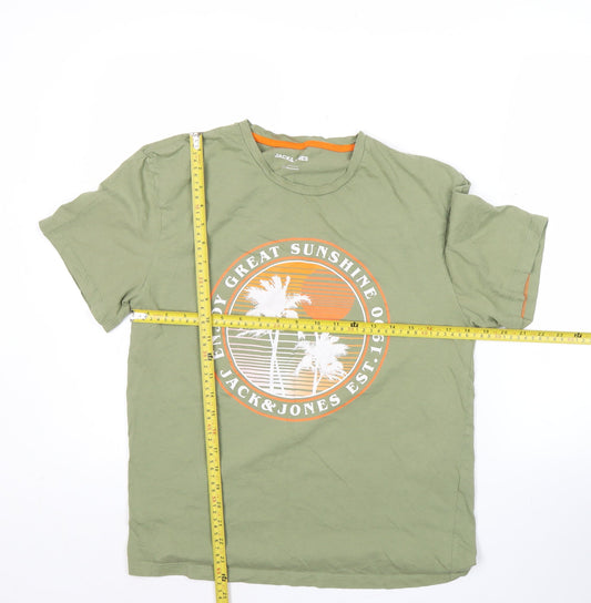 Jack & Jones Men's Green M Graphic Print Crew Neck T-Shirt