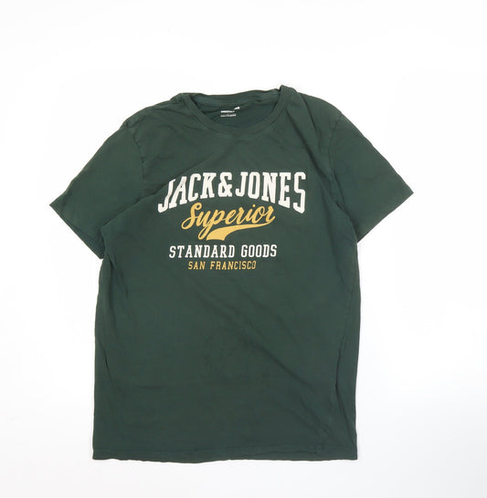 Jack & Jones Mens Green Graphic Logo T-Shirt Size M Crew Neck