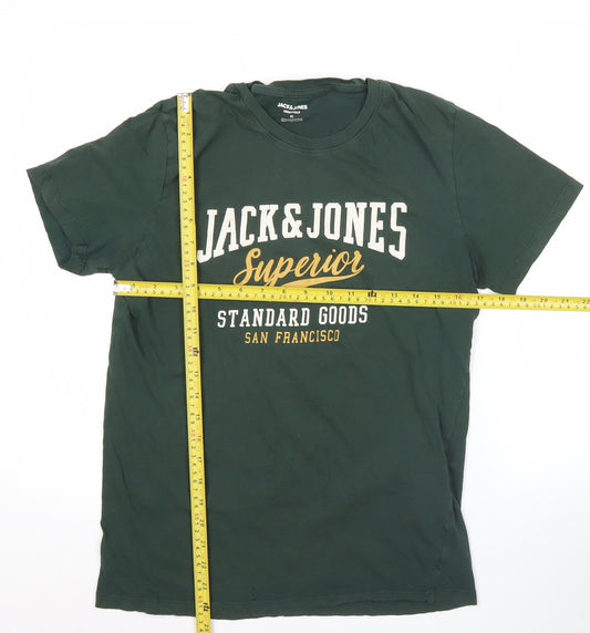 Jack & Jones Mens Green Graphic Logo T-Shirt Size M Crew Neck