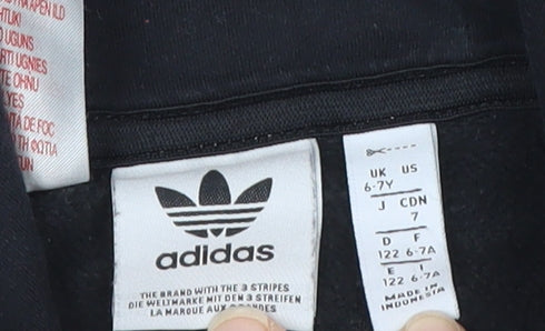 Adidas Boys Black Pullover Hoodie 6-7 Years Cotton Blend Logo Jumper