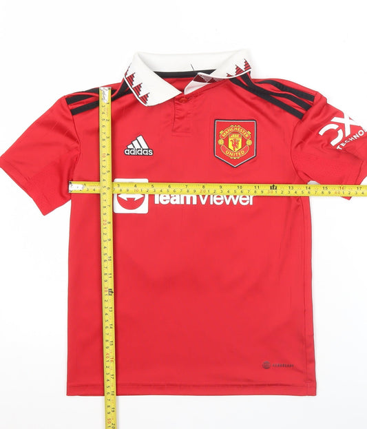 Adidas Boys Red Manchester United Football Polo Jersey 9-10 Years