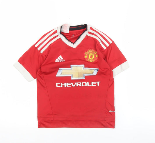 Adidas Boys Red Manchester United Football Jersey 9-10 Years Short Sleeve