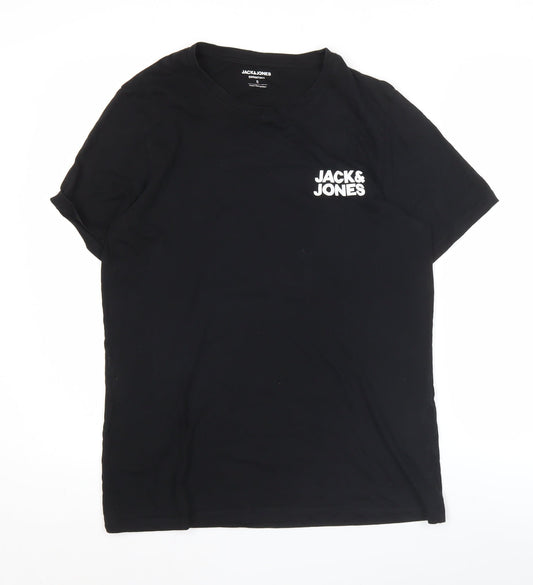 Jack & Jones Men's Black Small Crew Neck Cotton T-Shirt