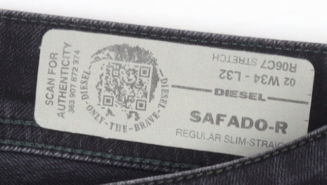 Diesel Safado-R Black Slim Straight Jeans W34 L32 Men’s Denim