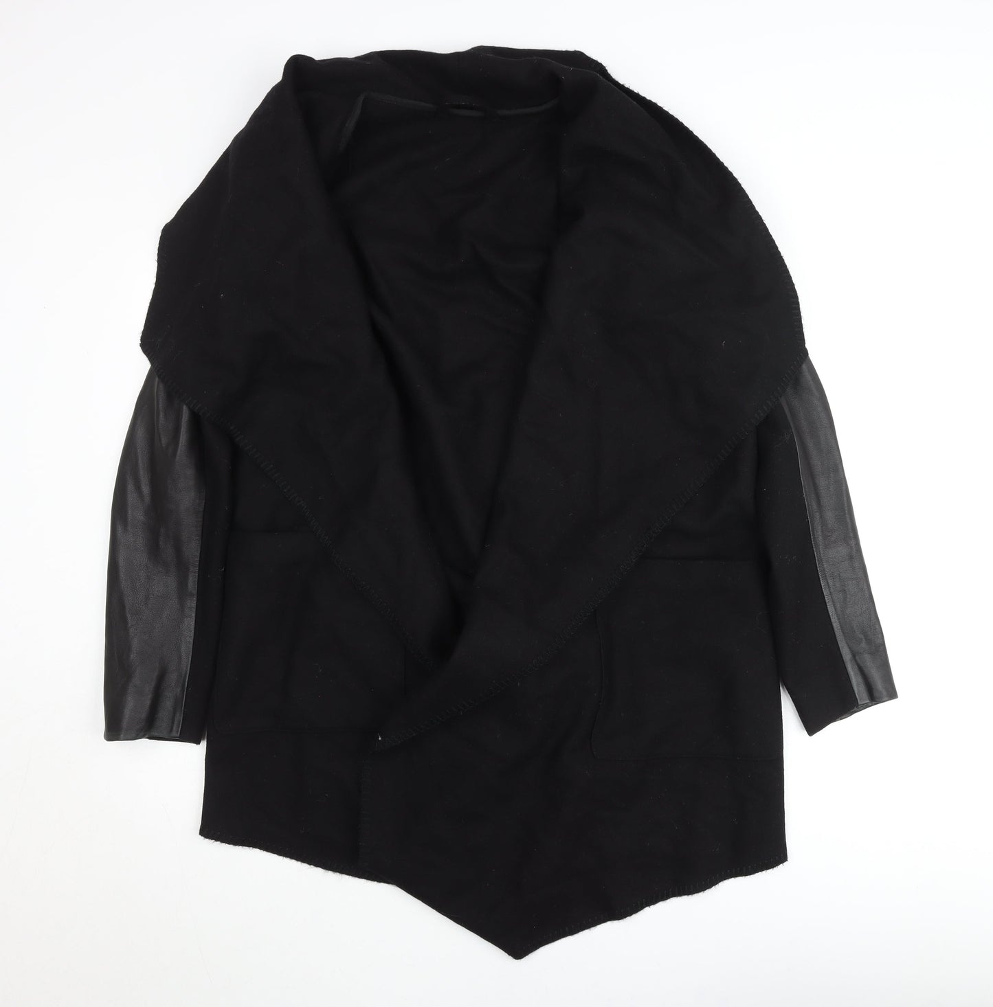 AllSaints Womens Black Wool Blend Leather Sleeve Coatigan Size 10