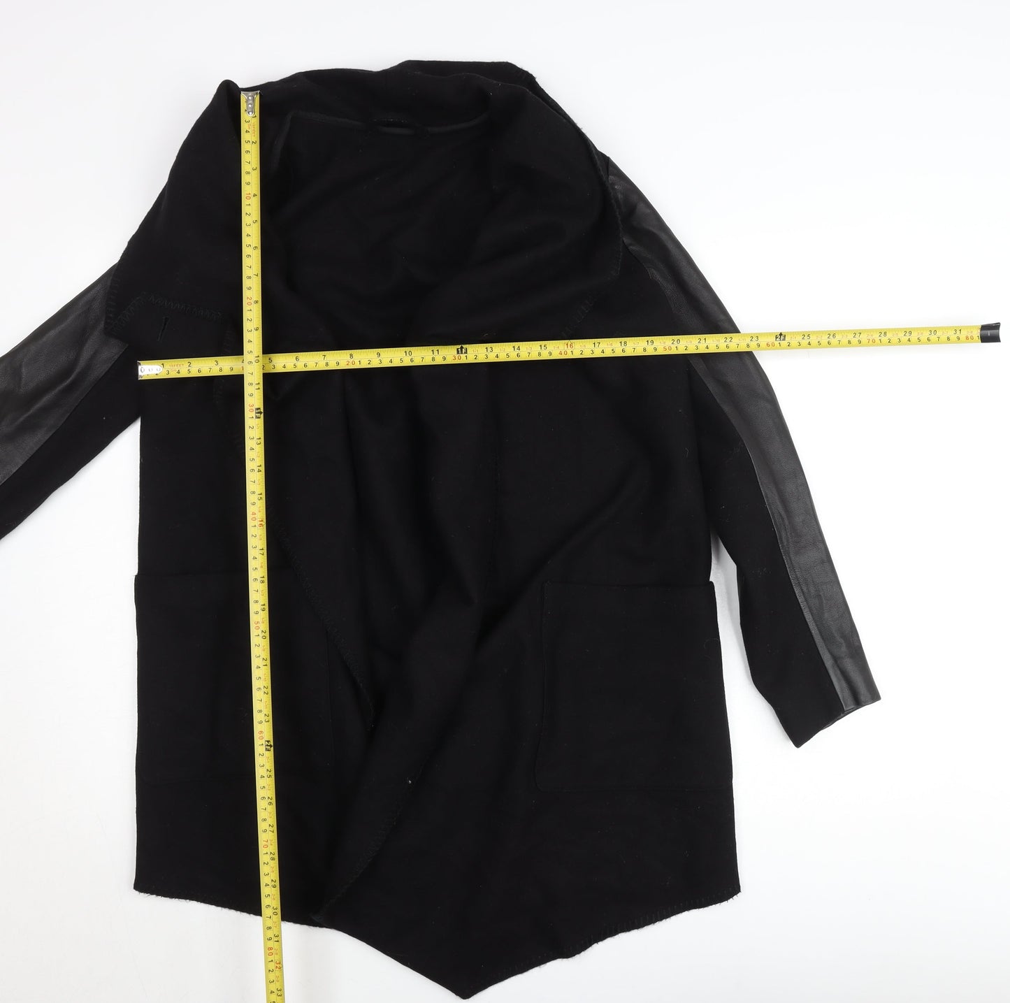 AllSaints Womens Black Wool Blend Leather Sleeve Coatigan Size 10