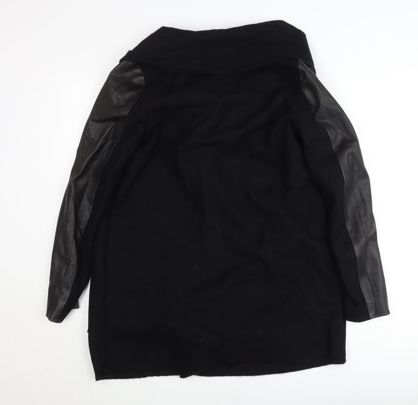 AllSaints Womens Black Wool Blend Leather Sleeve Coatigan Size 10